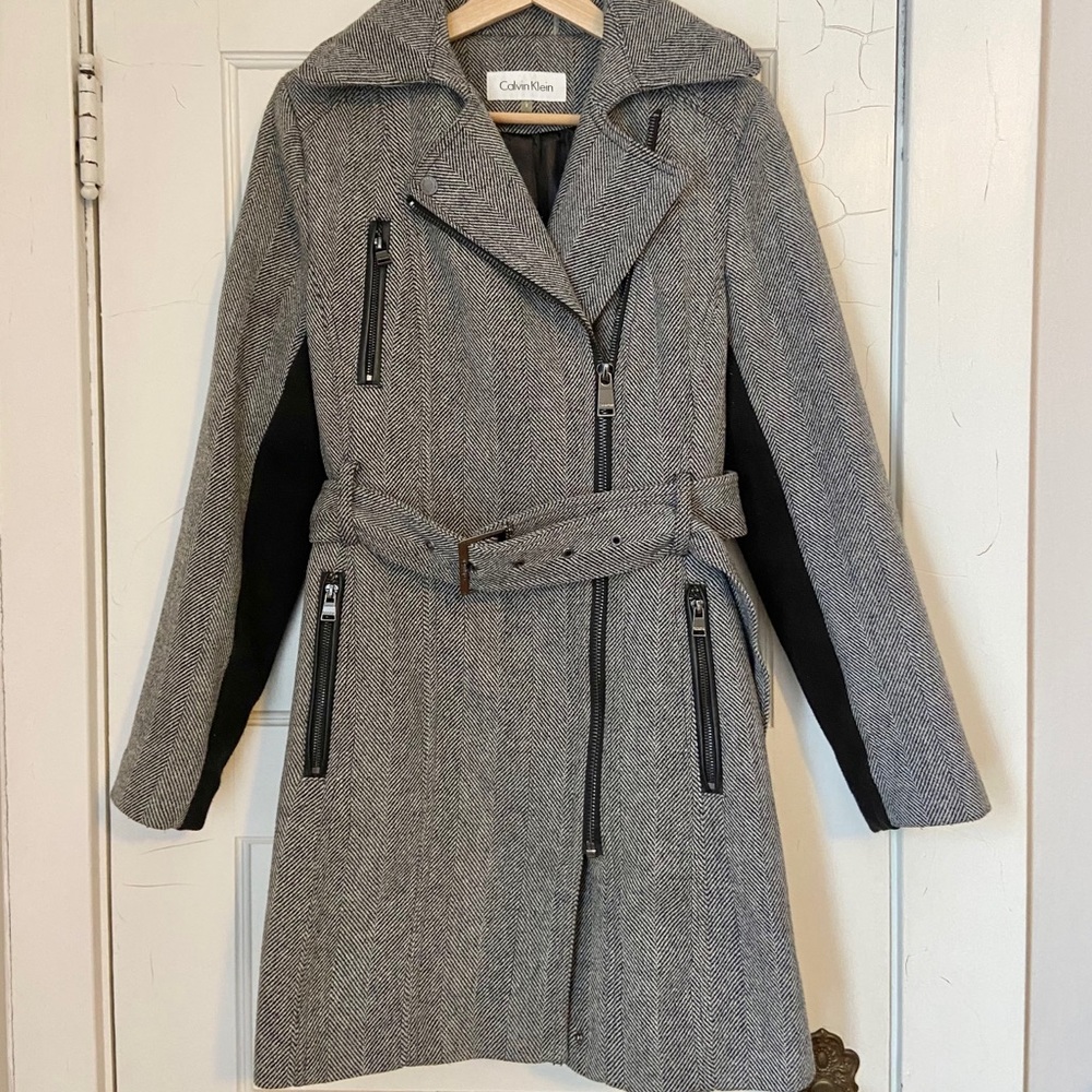 Calvin Klein Herringbone Belted Wool Jacket